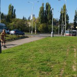 In a park and rollerblading