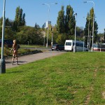 In a park and rollerblading