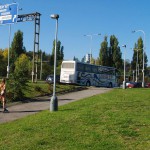 In a park and rollerblading