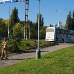 In a park and rollerblading