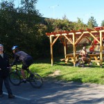In a park and rollerblading