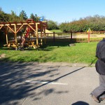 In a park and rollerblading