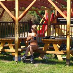 In a park and rollerblading