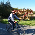 In a park and rollerblading