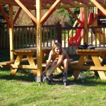 In a park and rollerblading