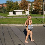 In a park and rollerblading