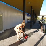 At an outdoor shopping center