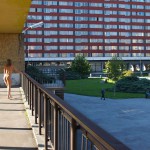 At an outdoor shopping center