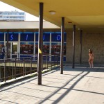 At an outdoor shopping center