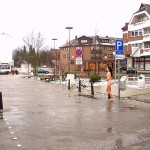 At a parking lot in a small village