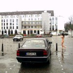 At a parking lot in a small village