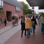 In a bicycle riksha in the city center
