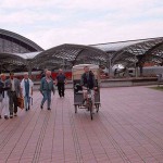 In a bicycle riksha in the city center