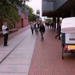 In a bicycle riksha in the city center