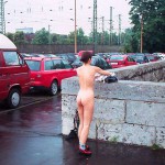 At the wall of a downtown bridge