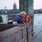 At the wall of a downtown bridge