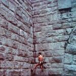 At the wall of a downtown bridge