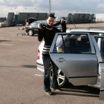 On a parking lot and in the center