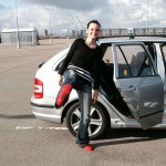 On a parking lot and in the center