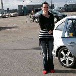 On a parking lot and in the center