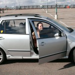 On a parking lot and in the center