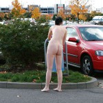 On a parking lot and in the center