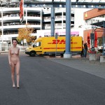 On a parking lot and in the center