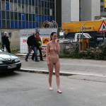 On a parking lot and in the center