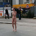 On a parking lot and in the center