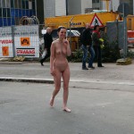 On a parking lot and in the center