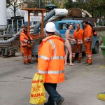 On a parking lot and in the center