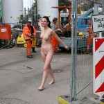 On a parking lot and in the center