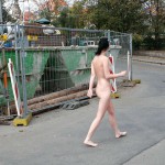 On a parking lot and in the center