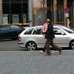 On a parking lot and in the center