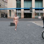 On a parking lot and in the center