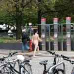 On a parking lot and in the center