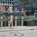 On a parking lot and in the center