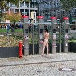 On a parking lot and in the center