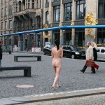 On a parking lot and in the center