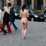 On a parking lot and in the center