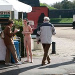 On a parking at a hot dog stand