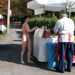 On a parking at a hot dog stand