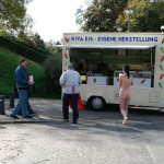 On a parking at a hot dog stand