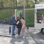 On a parking at a hot dog stand