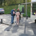 On a parking at a hot dog stand