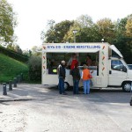 On a parking at a hot dog stand