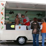 On a parking at a hot dog stand