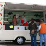 On a parking at a hot dog stand