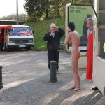 On a parking at a hot dog stand