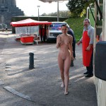 On a parking at a hot dog stand